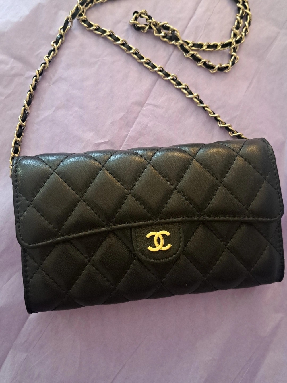 Timeless Black Quilted Leather Crossbody with Gold CC - Picture 1 of 5